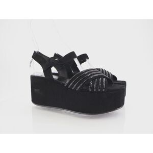 Tory Burch Bombe Cross Strap Platform Sandal Black Suede Leather Slingback 9.5 M